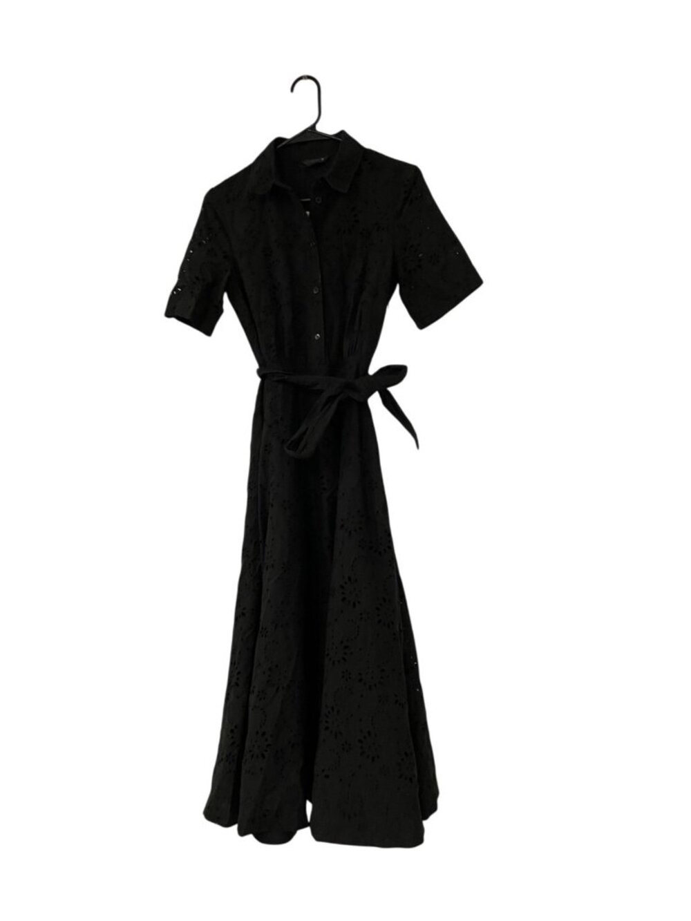 Zara ZW Womens Embroidered Shirt Dress XS Black eyelet belted 8223/087 NWT - Picture 4 of 15